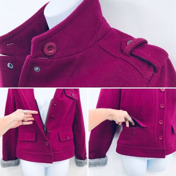 Ugg Wool Cropped Jacket With Detachable Sherpa Hood - Picture 6 of 15